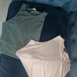 2 green and light brown body suit